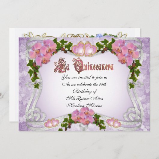 Quinceanera Einladung 15. Geburtstag elegant (Vorne/Hinten)