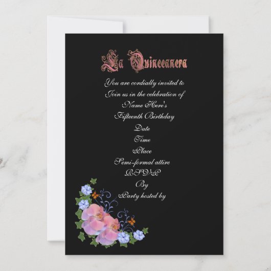 Quinceanera Einladung 15. Geburtstag elegant (Rückseite)