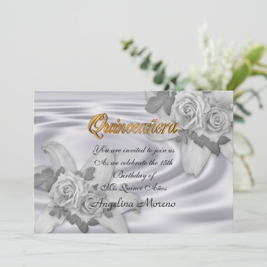 Quinceanera Einladung 15. Geburtstag elegant (Stehend Vorderseite)