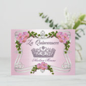 Quinceanera Einladung 15. Geburtstag elegante Tiar (Stehend Vorderseite)