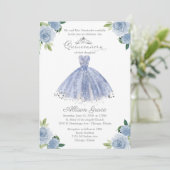 Quinceanera Einladung Bilingual Blue Blush Gown (Stehend Vorderseite)