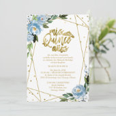 Quinceanera Einladung Bilingual Blue Gold Foil (Stehend Vorderseite)