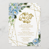 Quinceanera Einladung Bilingual Blue Gold Foil (Vorne/Hinten)