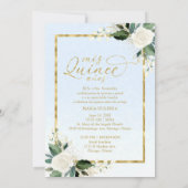 Quinceanera Einladung Bilingual Blue Gold Foil (Rückseite)