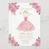 Quinceanera Einladung Bilingual Hot Pink Gown (Vorne/Hinten)