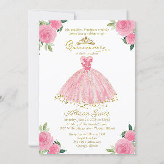 Quinceanera Einladung Bilingual Hot Pink Gown