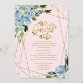 Quinceanera Einladung Bilingual Pink Blue (Vorne/Hinten)