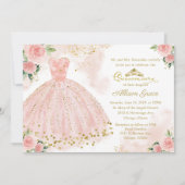 Quinceanera Einladung Bilingual Pink Blush Gown (Vorderseite)