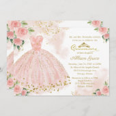 Quinceanera Einladung Bilingual Pink Blush Gown (Vorne/Hinten)