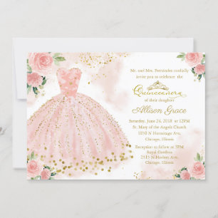 Quinceanera Einladung Bilingual Pink Blush Gown