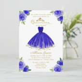 Quinceanera Einladung Bilingual Royal Blue Gown (Stehend Vorderseite)