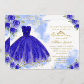 Quinceanera Einladung Bilingual Royal Blue Gown (Vorne/Hinten)