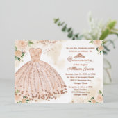 Quinceanera Einladung Blütenrot Rose Gold (Stehend vorne)