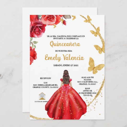 Quinceañera Einladung en español (Vorne/Hinten)