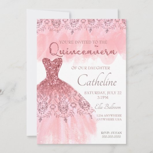 Quinceanera Einladung erröten 15. Geburtstag des (Vorderseite)