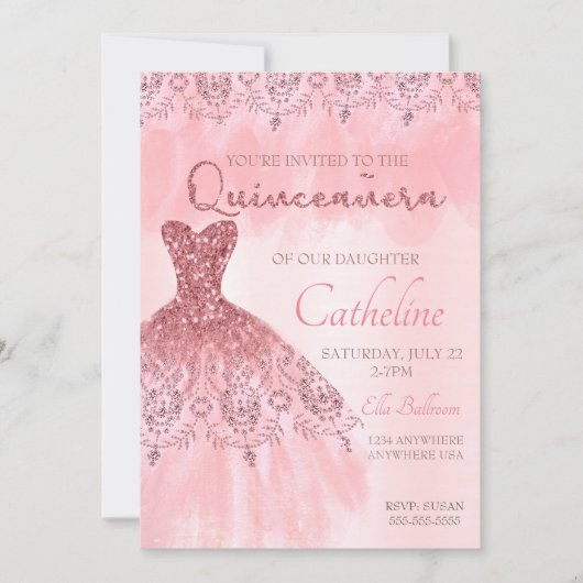 Quinceanera Einladung erröten 15. Geburtstag des (Vorderseite)