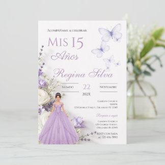 Quinceañera-Einladung für lila Blumen Einladung