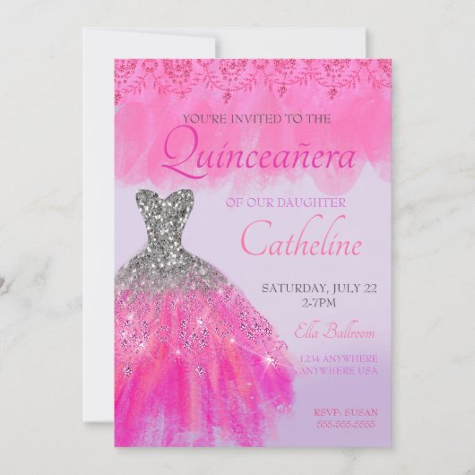 Quinceanera Einladung fuscia15. Geburtstag (Vorderseite)