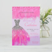 Quinceanera Einladung fuscia15. Geburtstag (Stehend Vorderseite)
