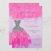Quinceanera Einladung fuscia15. Geburtstag (Vorne/Hinten)