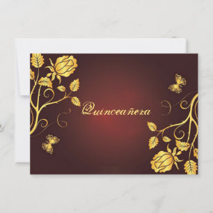 Quinceanera Einladung Gold Foil on Burgundy,
