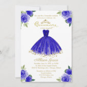 Quinceanera Einladung Gold Foil Royal Blue Gown (Vorderseite)