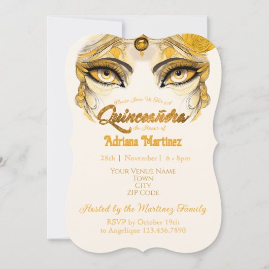 Quinceañera Einladung Gold Glitzer (Vorderseite)