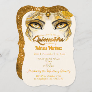 Quinceañera Einladung Gold Glitzer