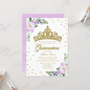 Quinceanera Einladung Gold Tiara Lilac Blume