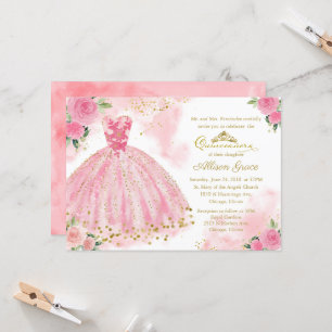 Quinceanera-Einladung Goldfolie Hot Pink Kleid Einladung