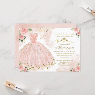 Quinceanera-Einladung Goldfolie Rosa Errötendes Kl Einladung