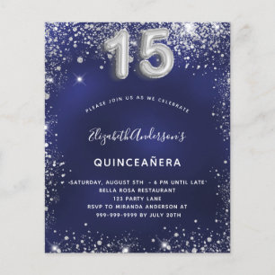 Quinceanera-Einladung im Navy-Blue-Silber-Look für Flyer