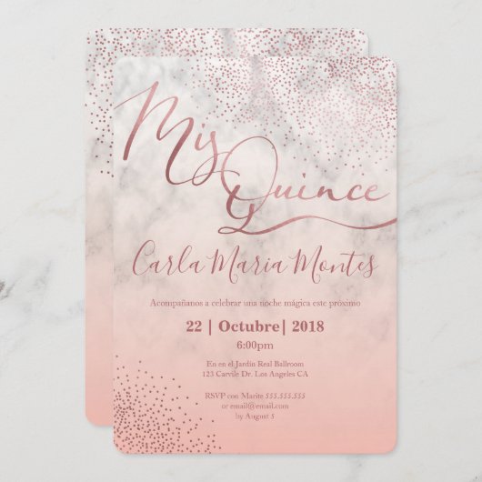 Quinceanera Einladung Imitats Rose Gold, Quitte (Vorne/Hinten)