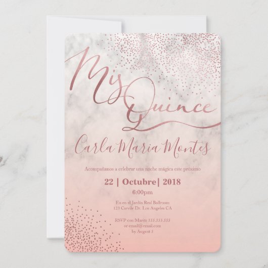 Quinceanera Einladung Imitats Rose Gold, Quitte (Vorderseite)