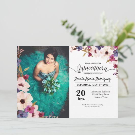 Quinceanera Einladung mit Bild (Stehend Vorderseite)