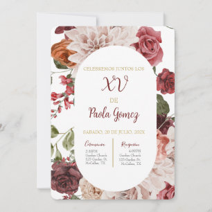 Quinceanera Einladung mit bunten Blume