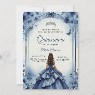 Quinceanera-Einladung mit einem Mädchen im blauen  Einladung