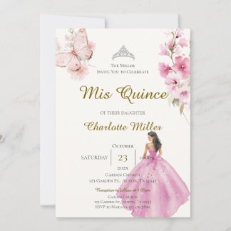 Quinceanera-Einladung mit floralen rosa Schmetterl Einladung
