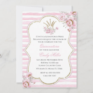 Quinceañera Einladung Prinzessin Blumenrosa Gold