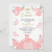 Quinceanera Einladung Rosa Kleid Floral Gold Foil (Vorderseite)