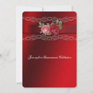 Quinceanera Einladung Rosa Rosen, Spitze