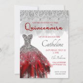 Quinceanera Einladung Rot Silber 15. Geburtstag (Vorderseite)