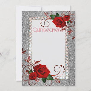 Quinceanera-Einladung Rote Rose Glitter-Foto CSTM Einladung