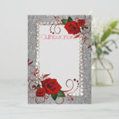 Quinceanera Einladung Rote Rose Glitzer Foto CSTM (Stehend Vorderseite)