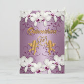 Quinceanera Einladung Satin Weißorchideen (Stehend Vorderseite)