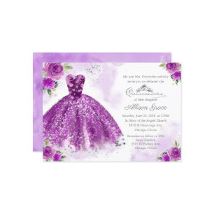 Quinceanera Einladung Silber Lila Blumenguss