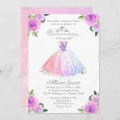 Quinceanera Einladung Silberfarbiges Blumengown (Vorne/Hinten)