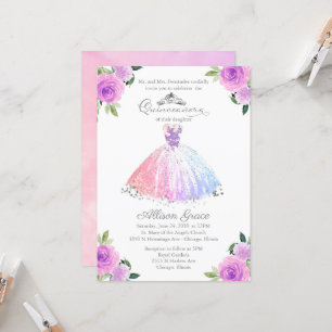 Quinceanera Einladung Silberfarbiges Blumengown