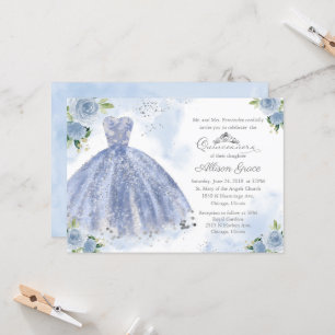 Quinceanera-Einladung silbernes hellblaues Kleid Einladung