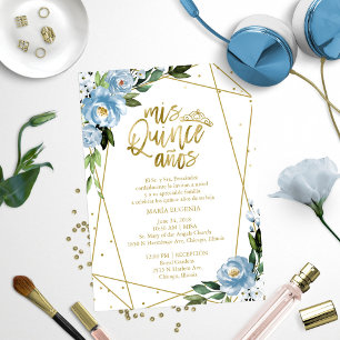 Quinceanera-Einladung Spanisch Blau Goldfolie Einladung